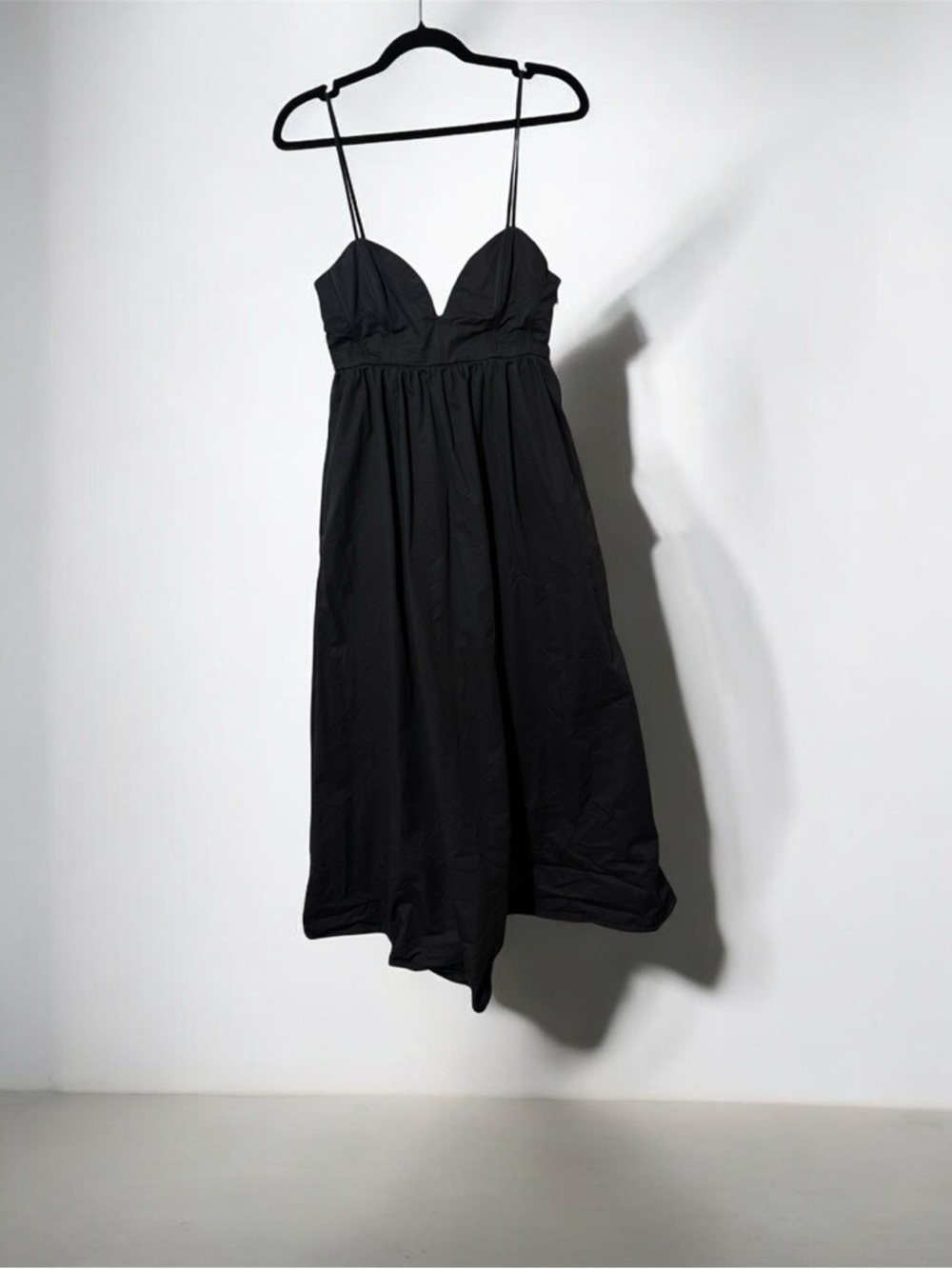 Zara Black Spaghetti-Strap, Sweetheart Neckline Midi Dress
